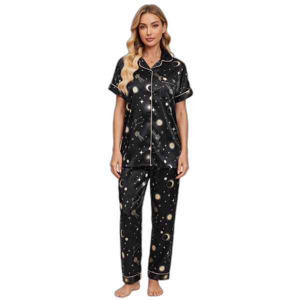 Black Cardigan-Style Pyjama Set