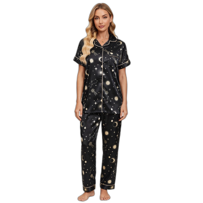 Black Cardigan-Style Pyjama Set