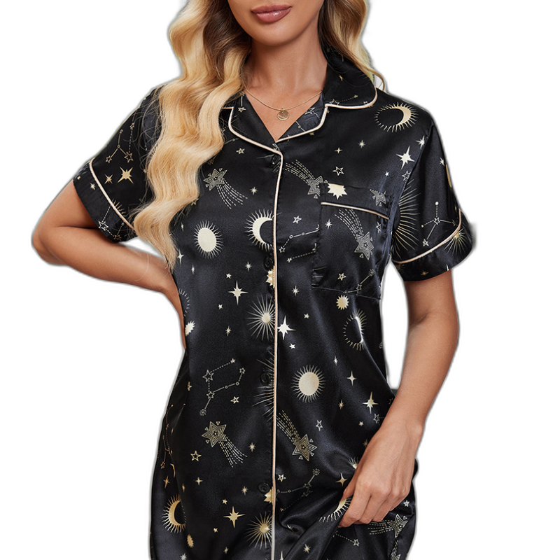 Black Cardigan-Style Pajama Set