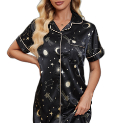 Black Cardigan-Style Pajama Set