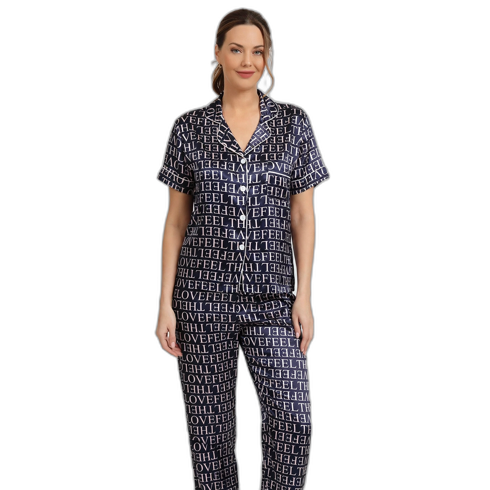 Women’s Letter Print Satin Pajama Set