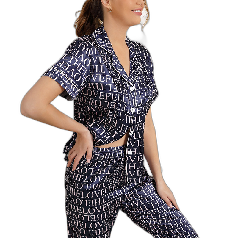 Women's Letter Print Satin Pajama Set