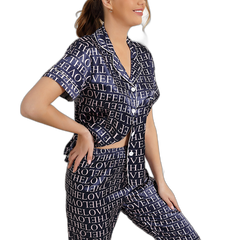 Women's Letter Print Satin Pajama Set