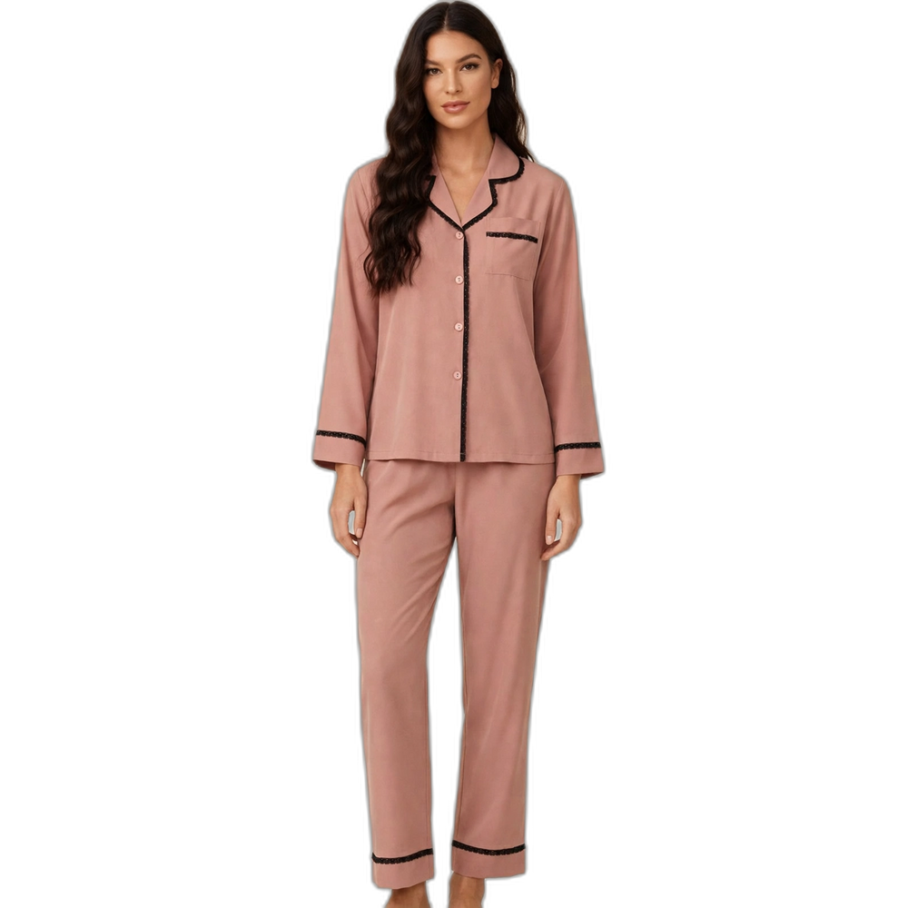 Peach Cotton Long Sleeve Pajama Set