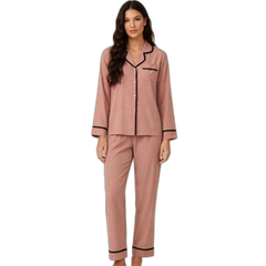 Peach Cotton Long Sleeve Pajama Set