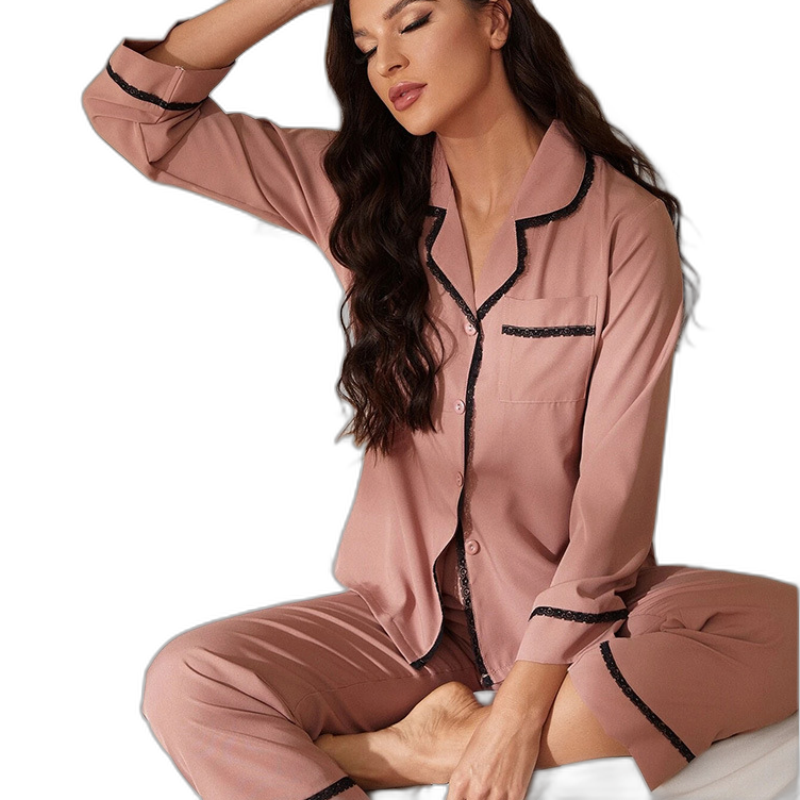 Peach Cotton Long Sleeve Pajama Set