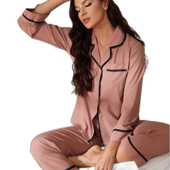 Peach Cotton Long Sleeve Pajama Set