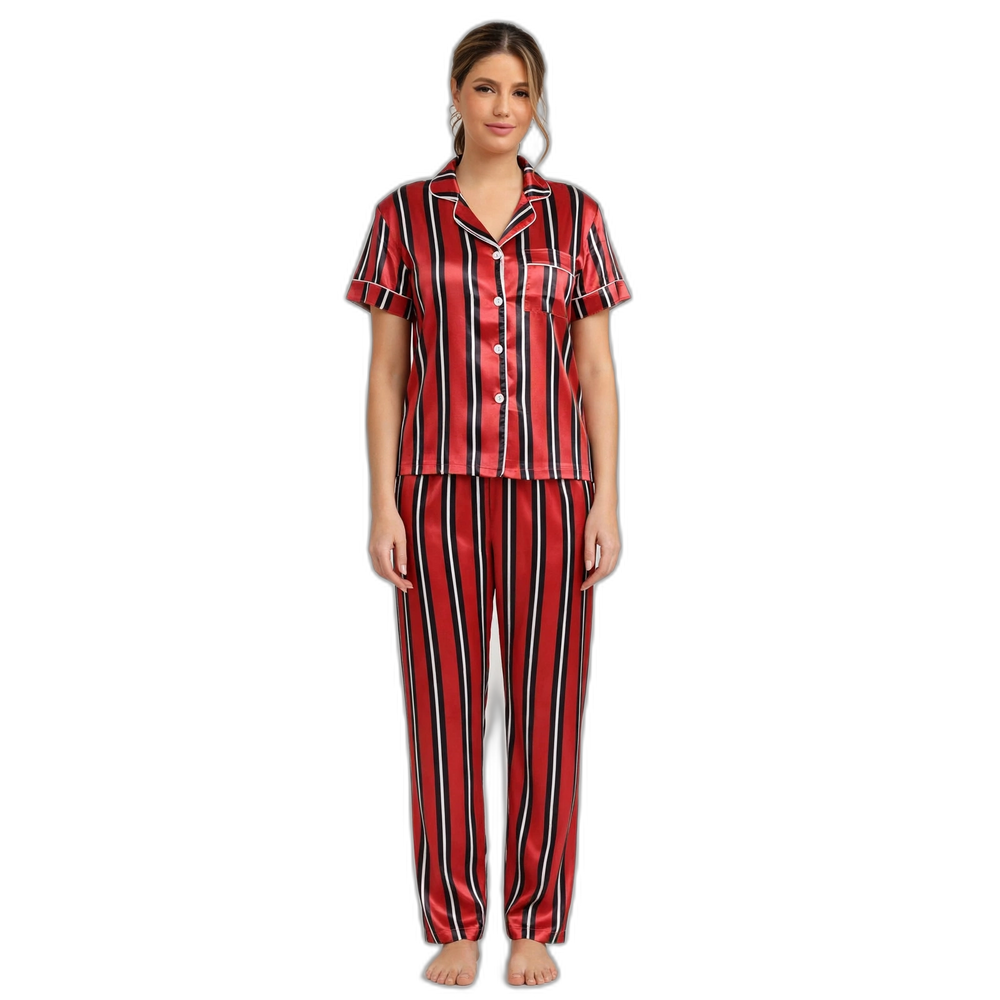 Red Stripe Ice Silk Pajama Set