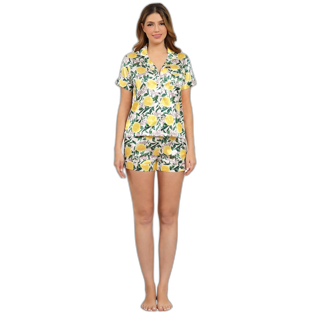 Women’s Lemon Print Short-Sleeve Silk Pajama Set