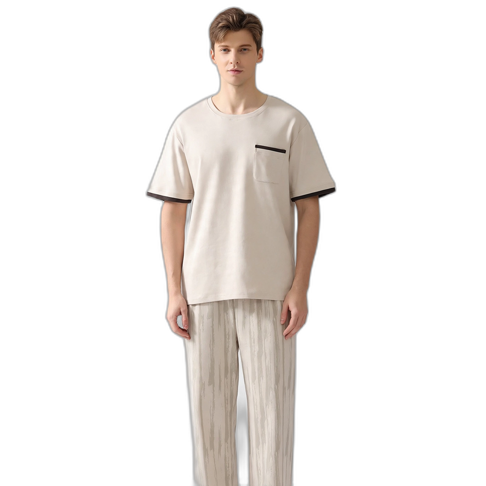 Men's Apricot Cotton Short Sleeve Pajama Set
