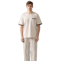 Men's Apricot Cotton Short Sleeve Pajama Set