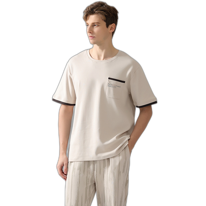 Men's Apricot Cotton Short Sleeve Pajama Set