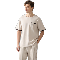 Men's Apricot Cotton Short Sleeve Pajama Set