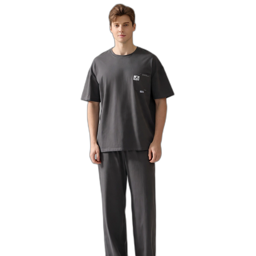 Men's Black Cotton Short Sleeve Pajama Set
