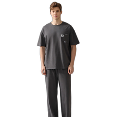 Men's Black Cotton Short Sleeve Pajama Set