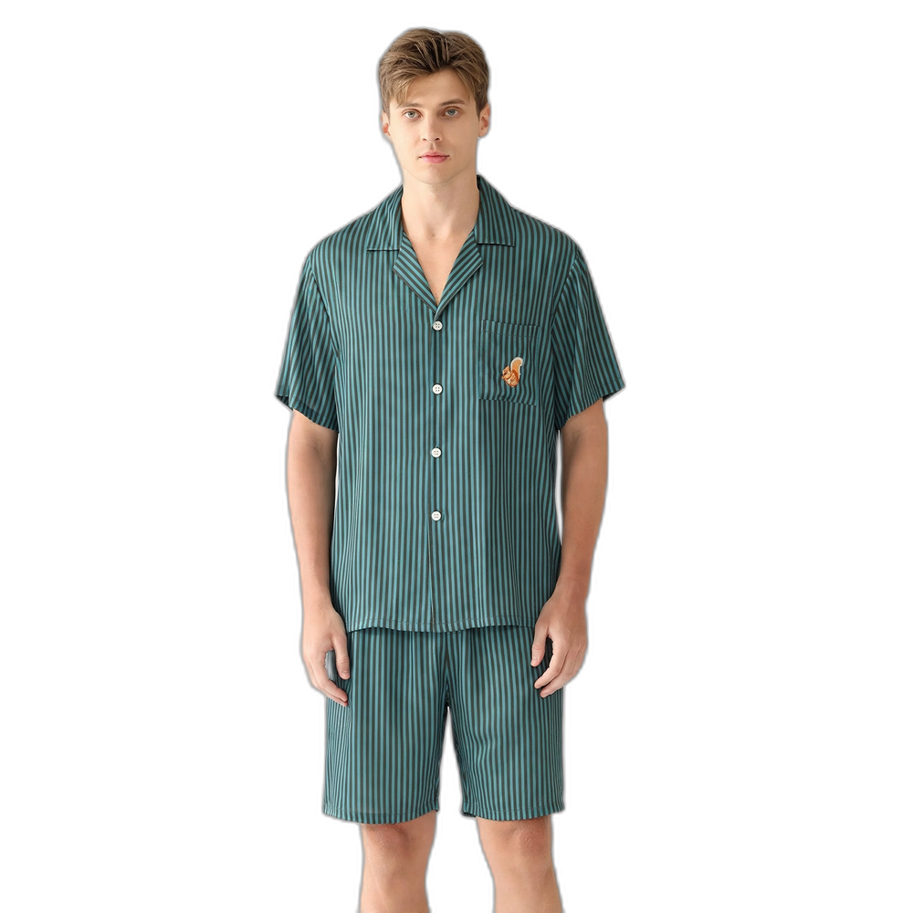 Men's Green Vertical Stripe Short-Sleeve Pajama Set