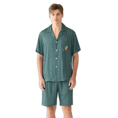 Men's Green Vertical Stripe Short-Sleeve Pajama Set