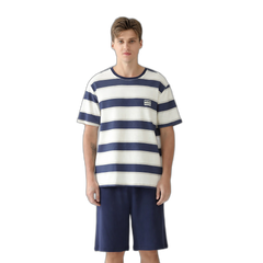 Men's Blue Stripe Cotton Pajama Shorts Set