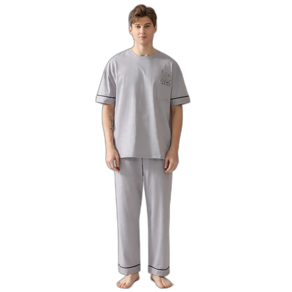 Men’s Light Gray Short Sleeve Pajama Set