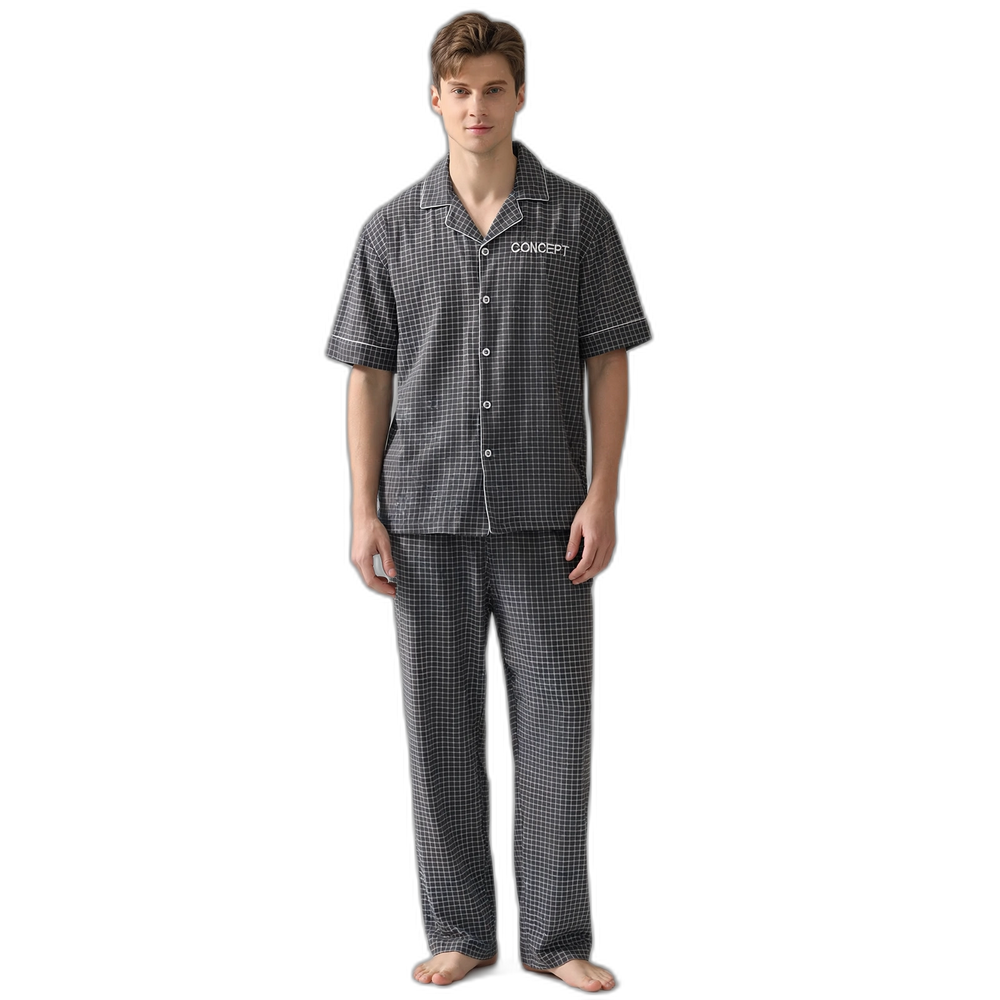 Men's Gray Plaid Short-Sleeve Pajama Set