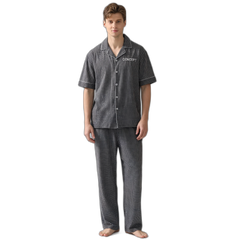 Men's Gray Plaid Short-Sleeve Pajama Set
