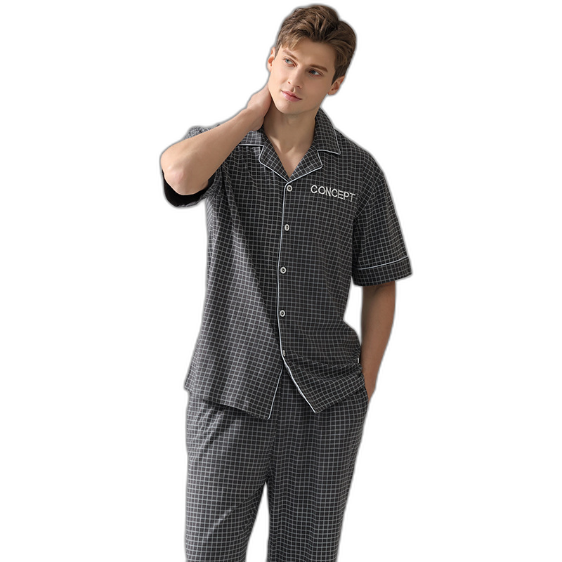 Men's Gray Plaid Short-Sleeve Pajama Set