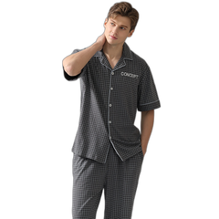 Men's Gray Plaid Short-Sleeve Pajama Set