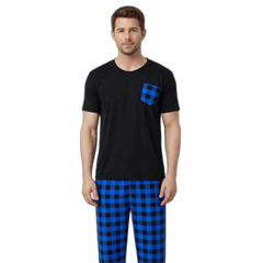 Men's Blue Check Short Sleeve Pajama Set