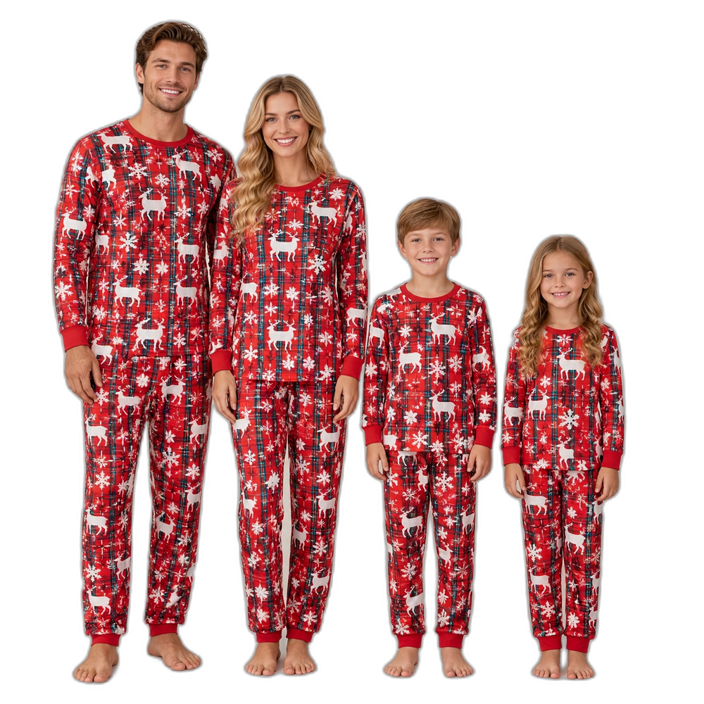 White Christmas Plaid O-Neck Family Pajamas