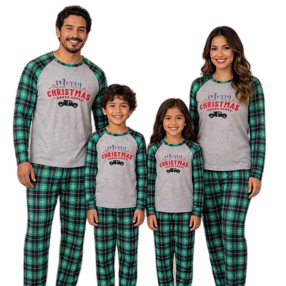 Merry Christmas Family Pajama Set - Black & Green