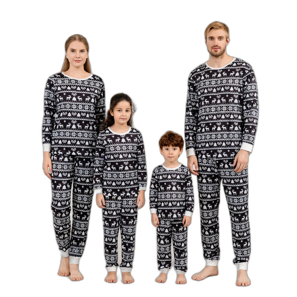 Black & White Christmas Print Family Pajama Set