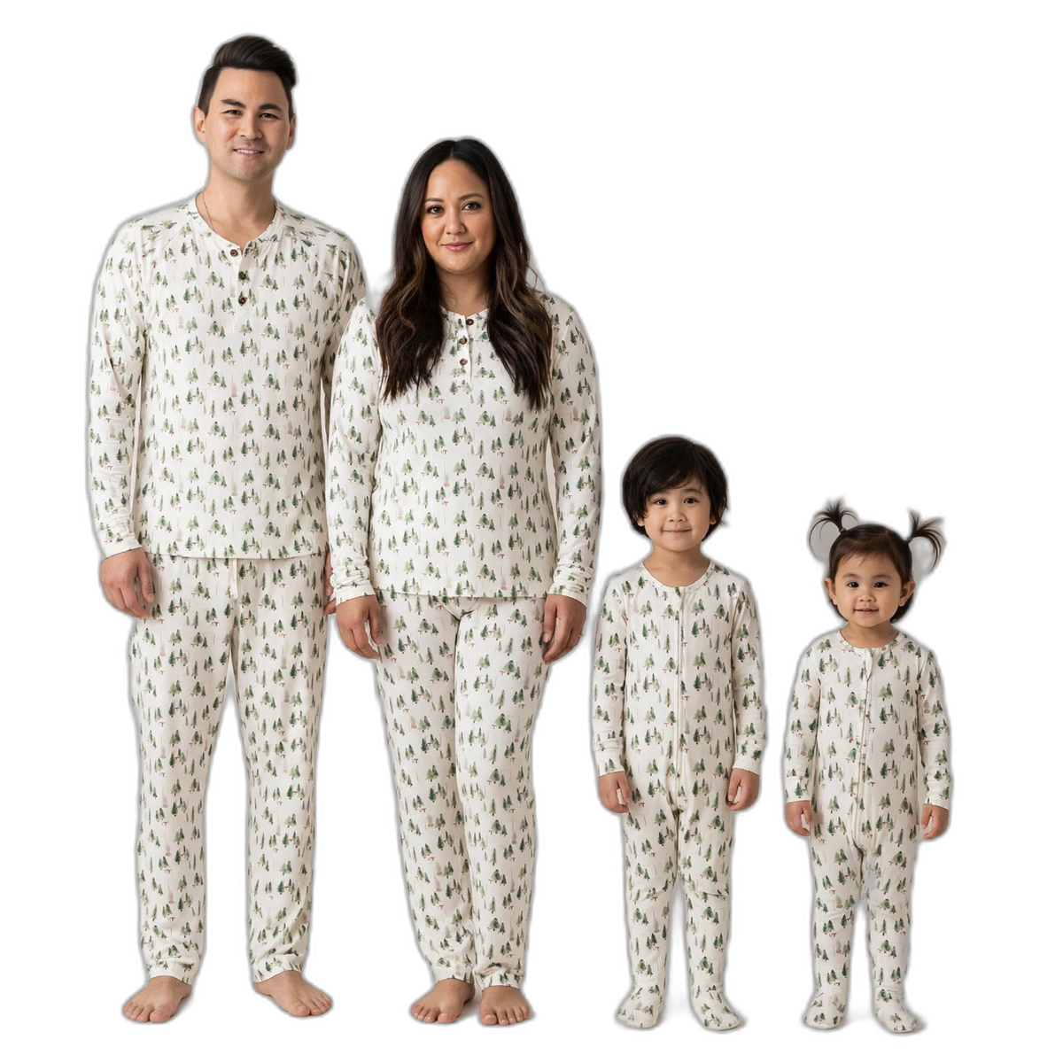 White Christmas Tree V-Neck Button Family Pajamas