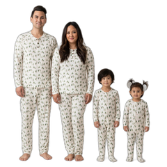 White Christmas Tree V-Neck Button Family Pajamas