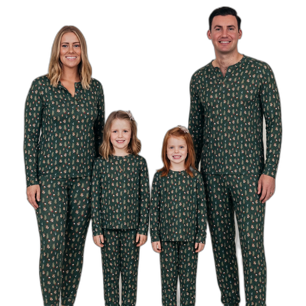 Family Green V-Neck Button Matching Pajama Set