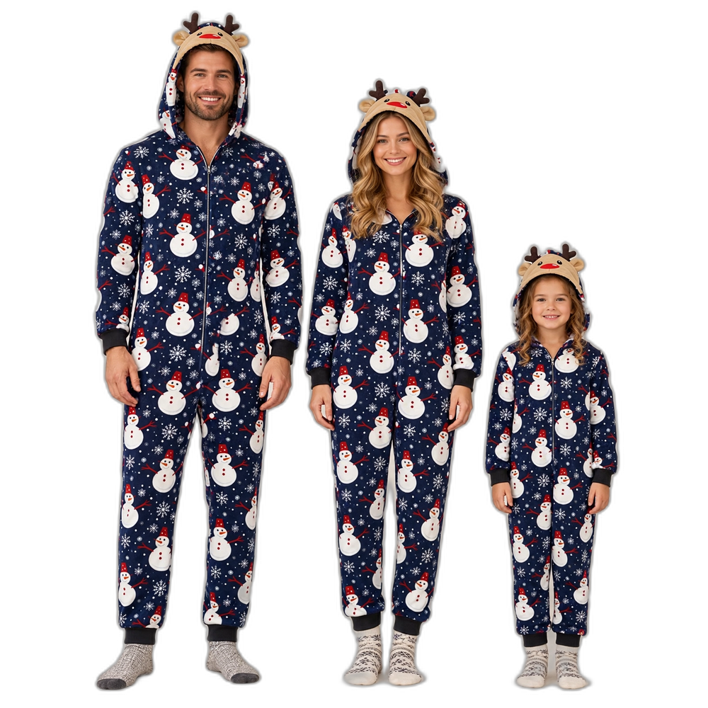 Family Snowman & Snowflake Hooded Jumpsuit Christmas Pajamas