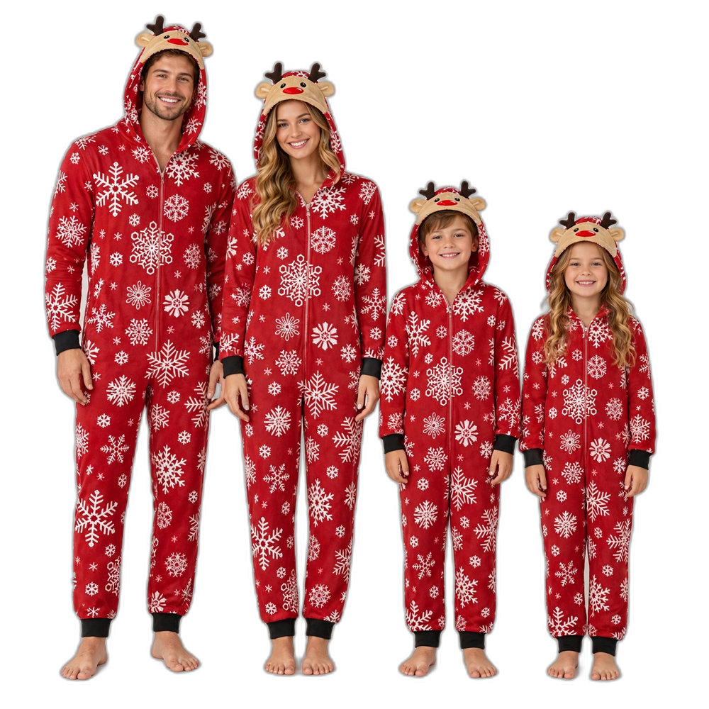 Family Red Snowflake Hooded Jumpsuit Christmas Pajamas