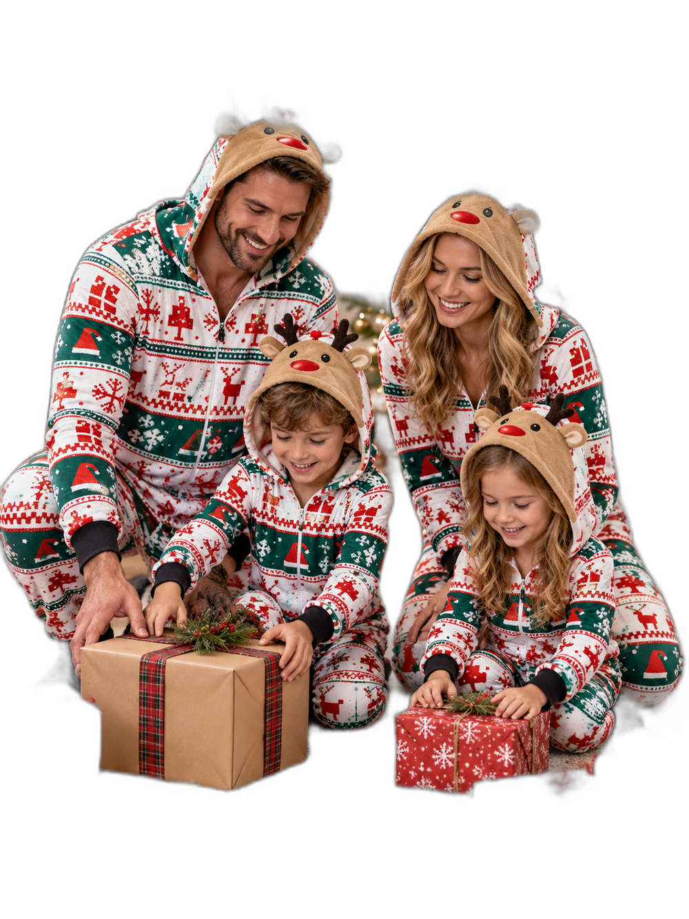 Family White & Green Hooded Jumpsuit Christmas Pajamas