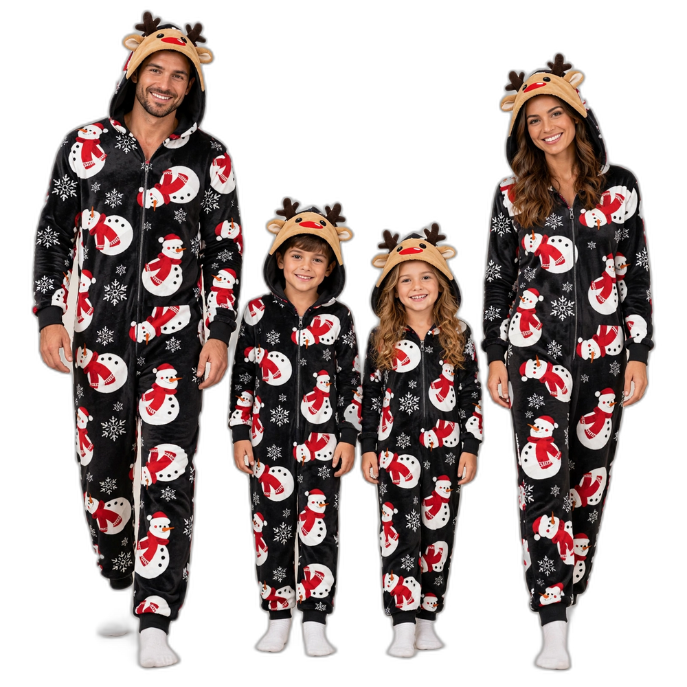 Family Black Snowman Hooded Jumpsuit Christmas Pajamas