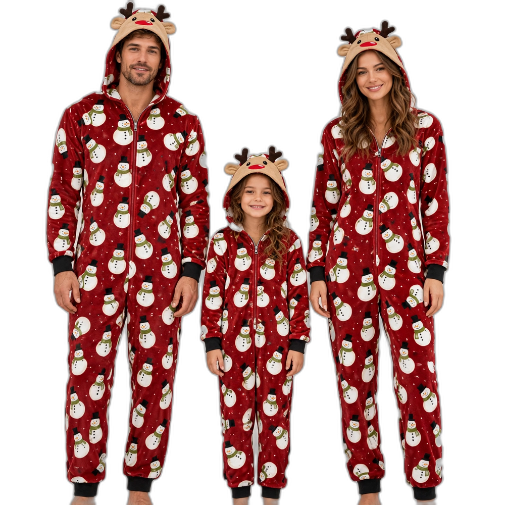 Family Red Snowman Hooded Jumpsuit Christmas Pajamas