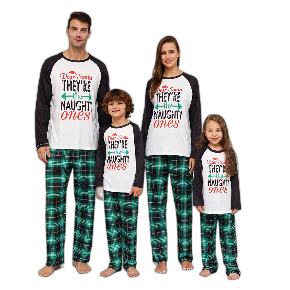Naughty Santa Blue Plaid Family Pajamas