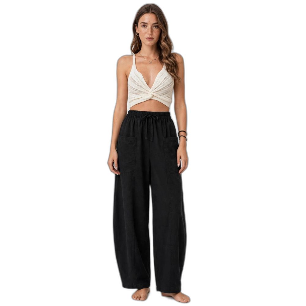 Drawstring Wide-Leg Palazzo Pants