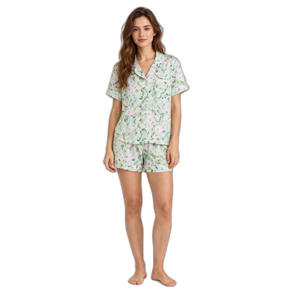 Women's Green Cotton Shorts Pajama Set