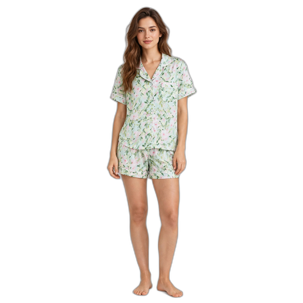 Women's Green Cotton Shorts Pyjama Set