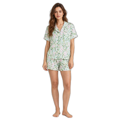 Women's Green Cotton Shorts Pajama Set