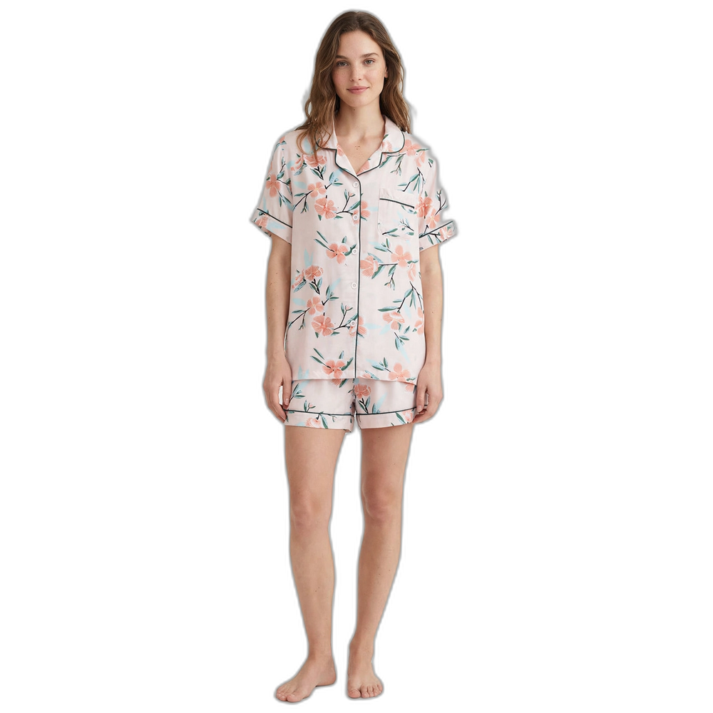 Women’s Pink Cotton Short-Sleeve Shorts Pajama Set