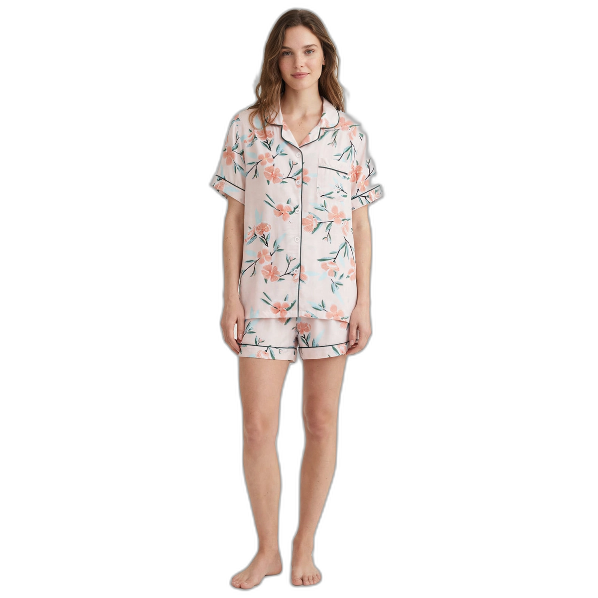 Women's Pink Cotton Short-Sleeve Shorts Pyjama Set