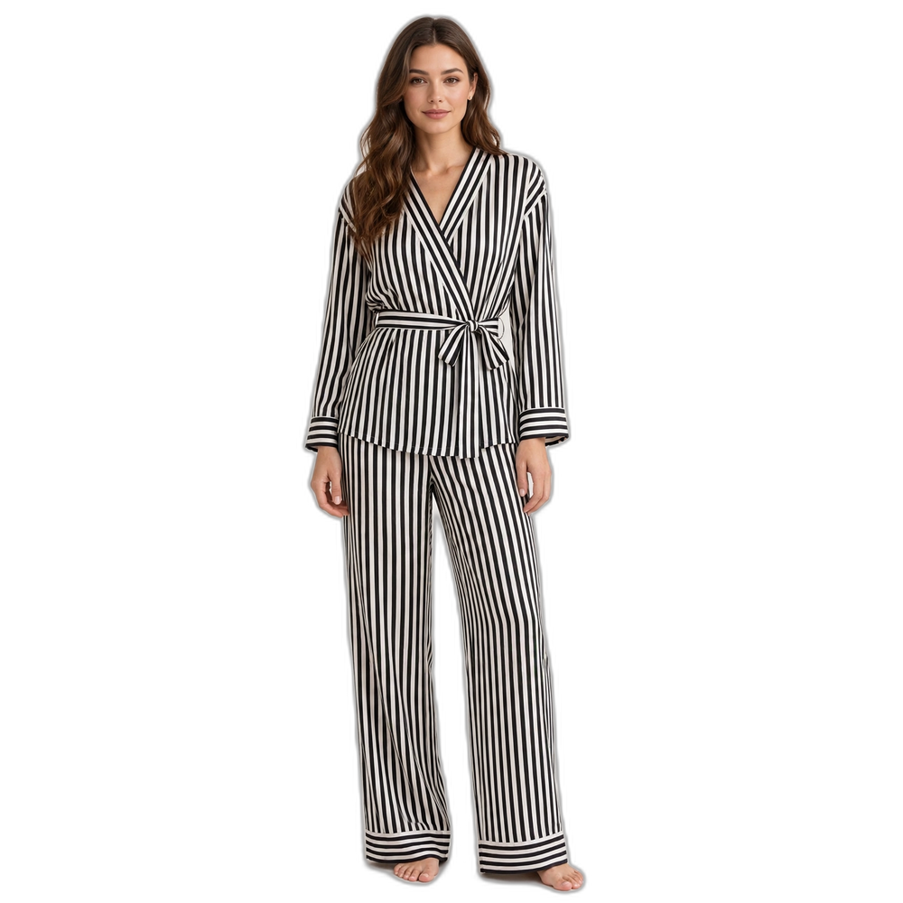 Women's Striped Silk Long-Sleeve Trouser Set