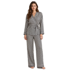 Women's Striped Silk Long-Sleeve Trouser Set