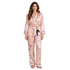 Women's Long-Sleeve Silk Nightgown & Trouser Set