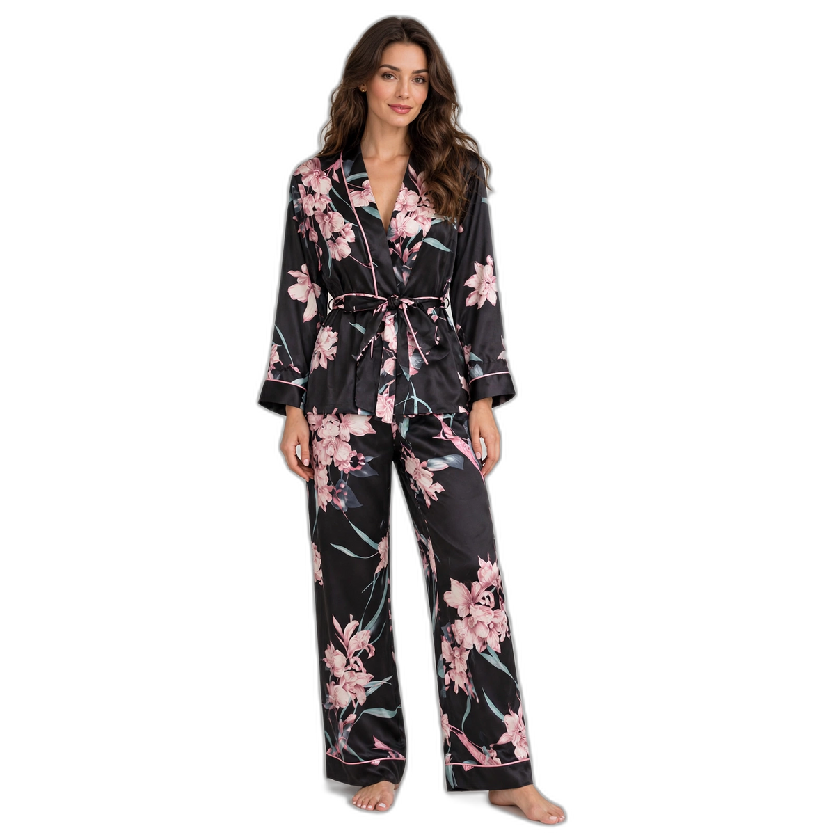 Silk Long Sleeve Nightgown & Trouser Set